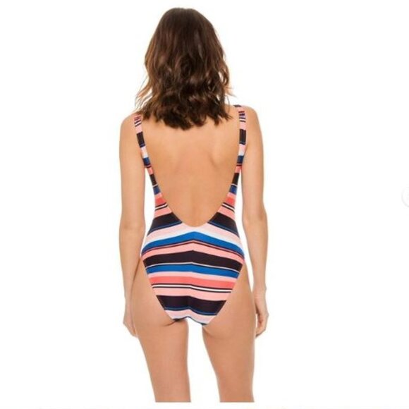Michael Kors PERSIMMON MULTI Striped Chain-Ring One-Piece Swimsuit - 4 - Picture 2 of 10